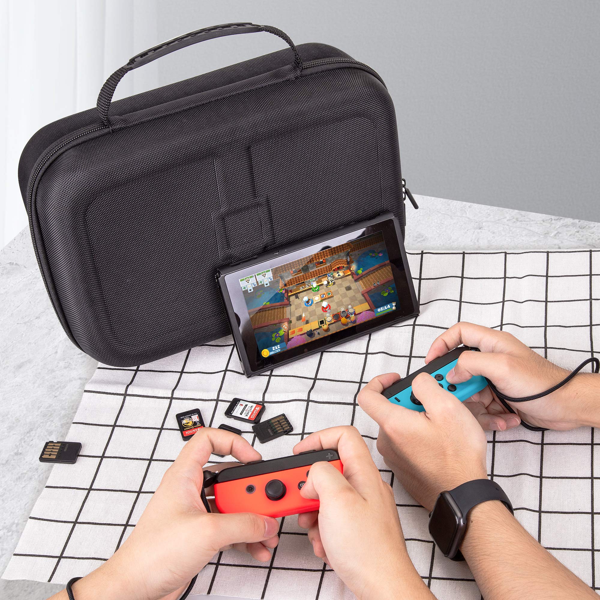 LP Carrying Case Compatible with Nintendo Switch, OLED and Switch Lite, Portable Travel All Protective Hard Messenger Black Bag Soft Lining 18 Games for Switch Console Pro Controller & Accessories