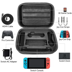 LP Carrying Case Compatible with Nintendo Switch, OLED and Switch Lite, Portable Travel All Protective Hard Messenger Black Bag Soft Lining 18 Games for Switch Console Pro Controller & Accessories