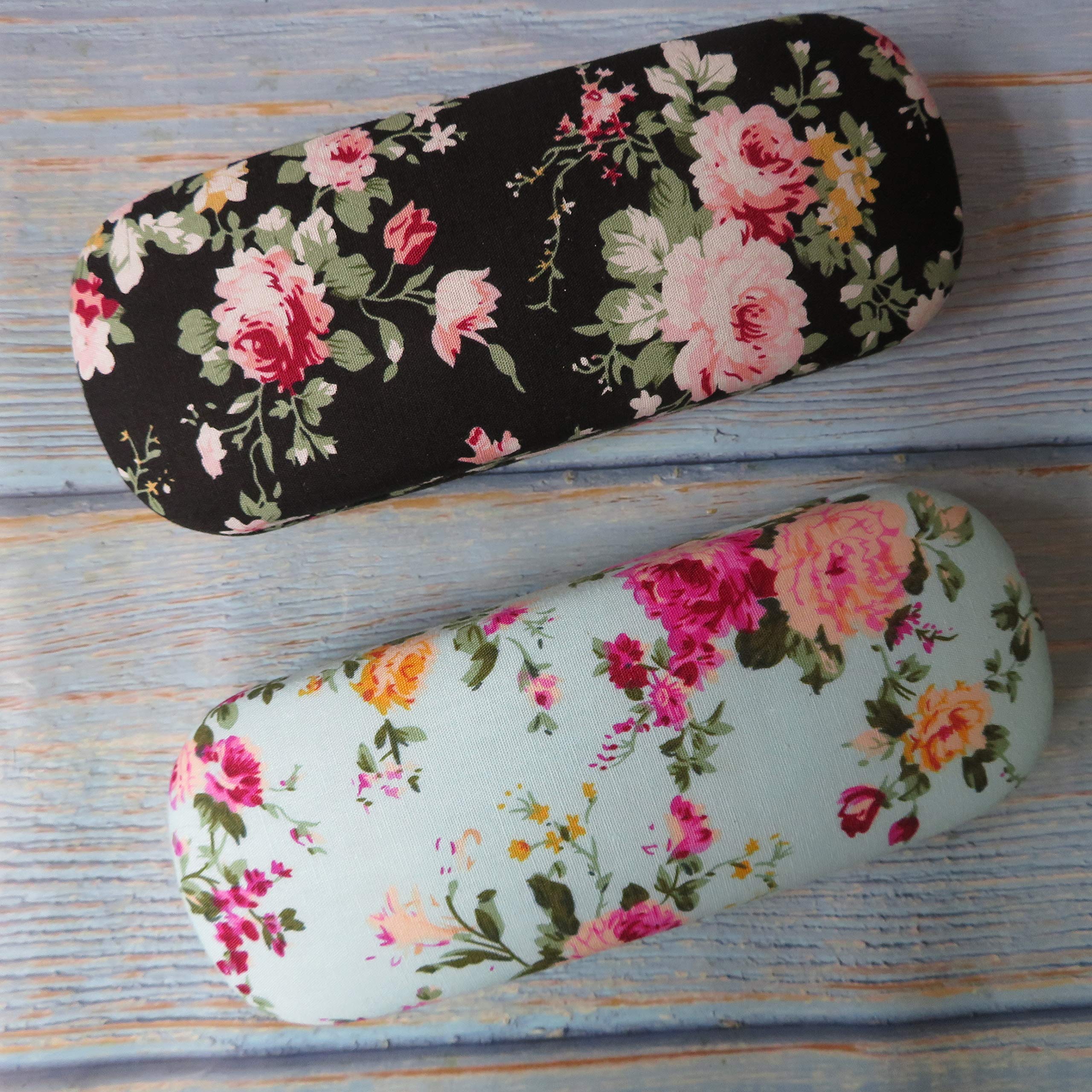 DODOGA 4 Pieces Spectacle Case Portable Hard Shell Eyeglasses Case Floral Flower Fabric Covered Clam Shell Style Eyeglass Case Spectacles Box Eyewear Protector Box for Kids, Women, Girls