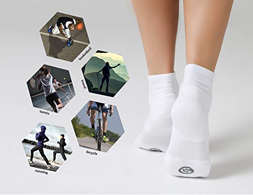 CelerSport 6 Pack Women's Ankle Socks with Cushion, Sport Athletic Running Socks, 6 Pair White, Medium