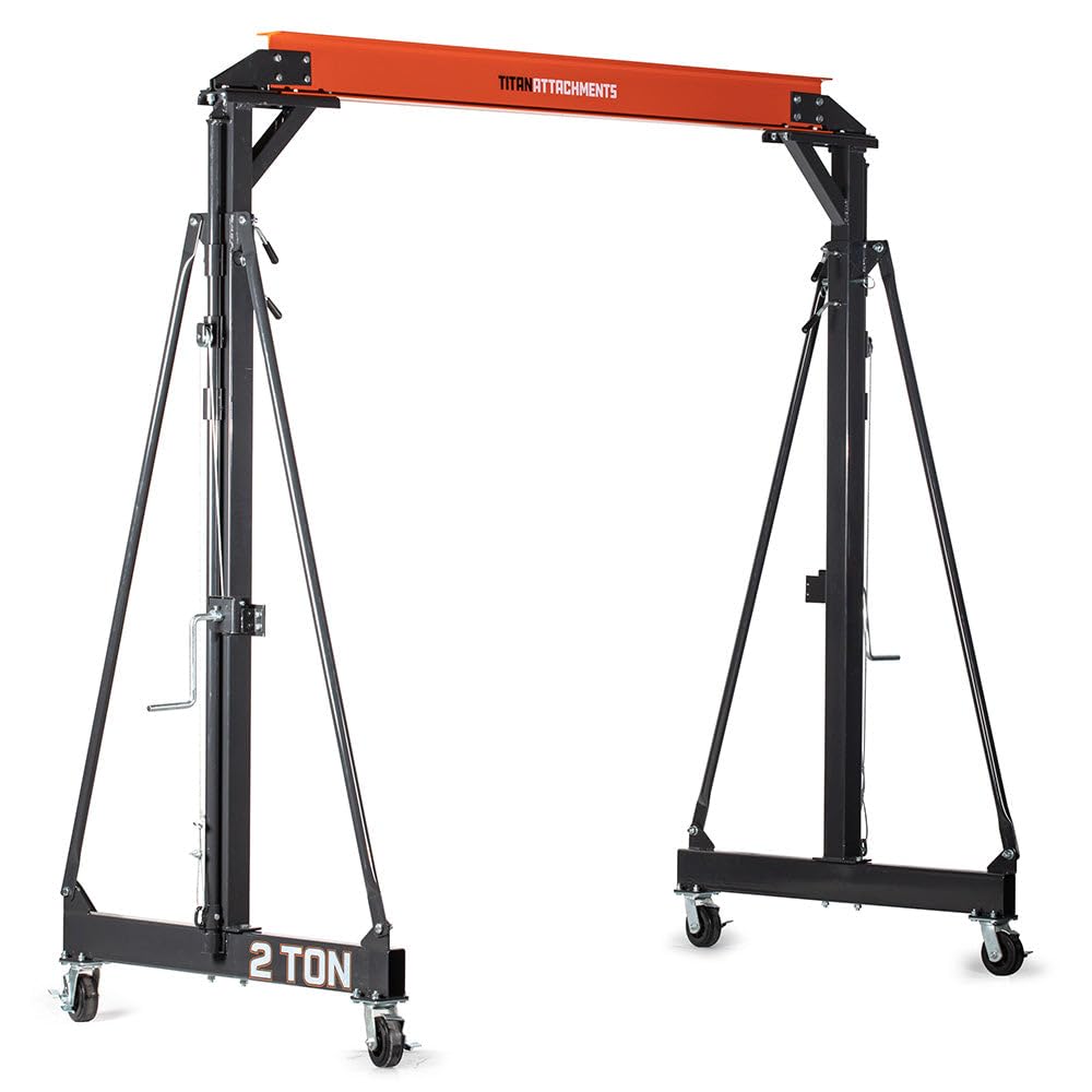 Titan Attachments Telescoping Gantry Crane, 2 Ton Capacity, Shop Lift Hoist Rated 2,000 LB, Portable Design with Locking Wheels, Adjustable Height up to 12 FT, Durable Steel Construction, Frame Only