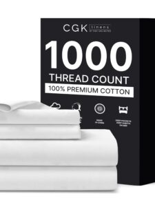 1000 thread count sheet set – 100% cotton bed sheets – softer than egyptian cotton - 4-piece king set - soft sateen weave - hotel quality luxury bedding - up to 16" deep pocket – fitted (white)