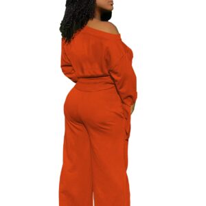 TOPSRANI Women's 2 Piece Outfits Casual Solid Sweatsuits Baggy Long Sleeve Loose Matching Wide Leg Tracksuit Pants Sets Orange L