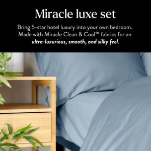 Miracle Made® Luxe Cooling Bed Sheets –Sky Blue,Queen– 4 Piece Silver Infused, 300-Thread-Count Thermoregulating Miracle Clean & Cool ™ Eucalyptus Fabric Sensitive Skin Ultra-Breathable Bedding