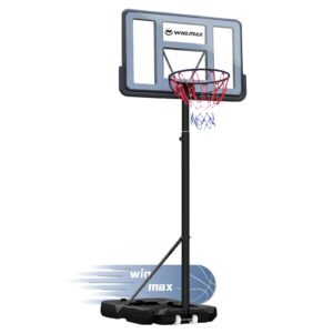 WIN.MAX Basketball Hoop Outdoor 3.8-10ft Adjustable Height, 44inch Backboard, Swimming Pool Basketball Hoop & Goal for Kids/Adults Indoor