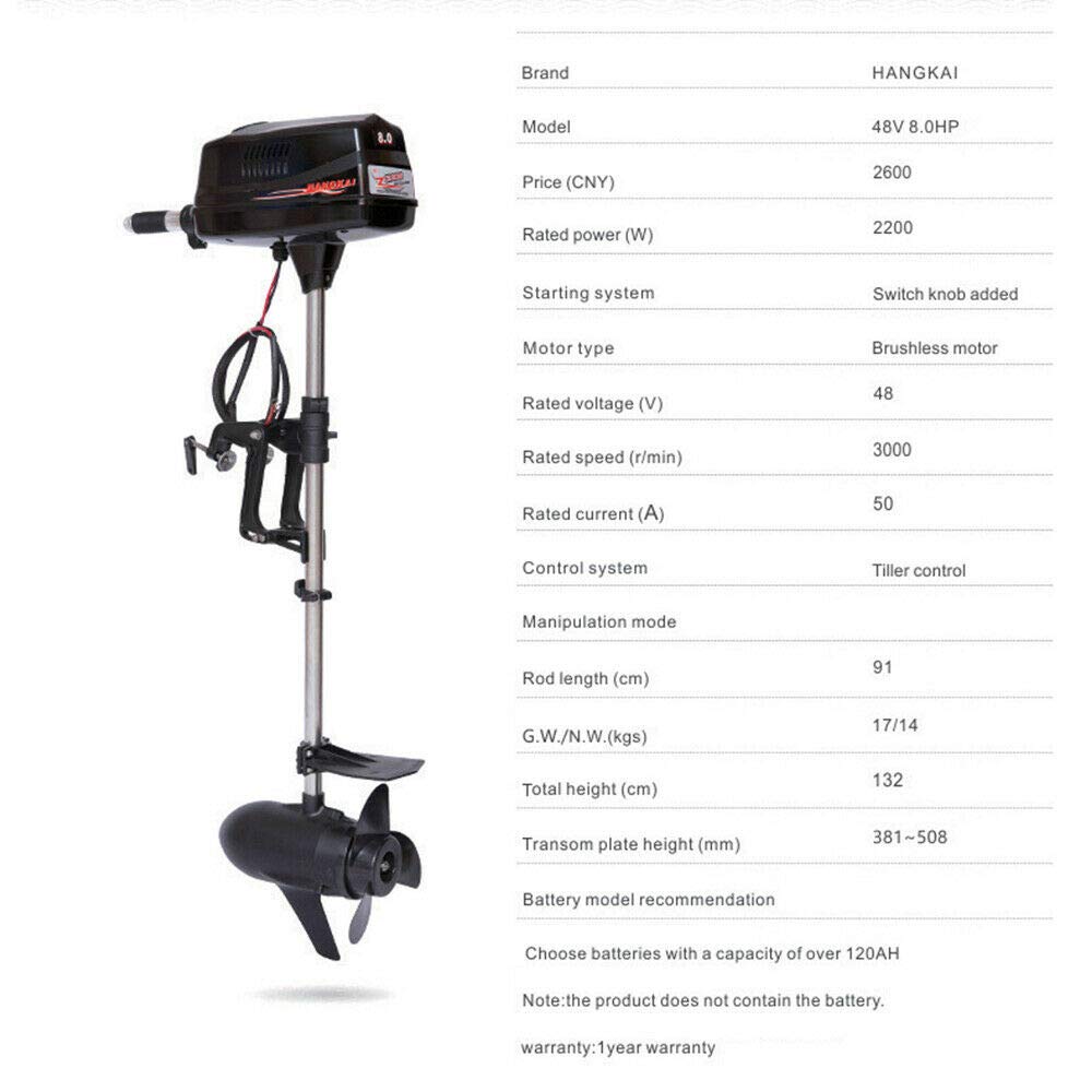 Outboard Motor 2200W 8HP 48V Electric Brushless Outboard Motor Inflatable Fishing Boat Engine Outboard Motor Water-Cooled CDI System