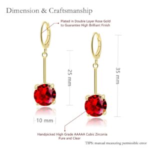 VONSSY Gemstone Drop Dangle Earrings | Platinum /Gold Plated Leverback Crystal Cubic Zirconia Hanging Red /Pink/Blue Earrings (Ruby Red - Gold)