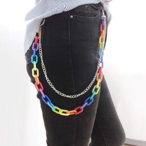 Women Men Rainbow Trousers Chain Hip Hop Punk Pants Wallet Key Chain Colorful Acrylic Gothic Rock Jean Pant Chain Waist Chain (colorflul)