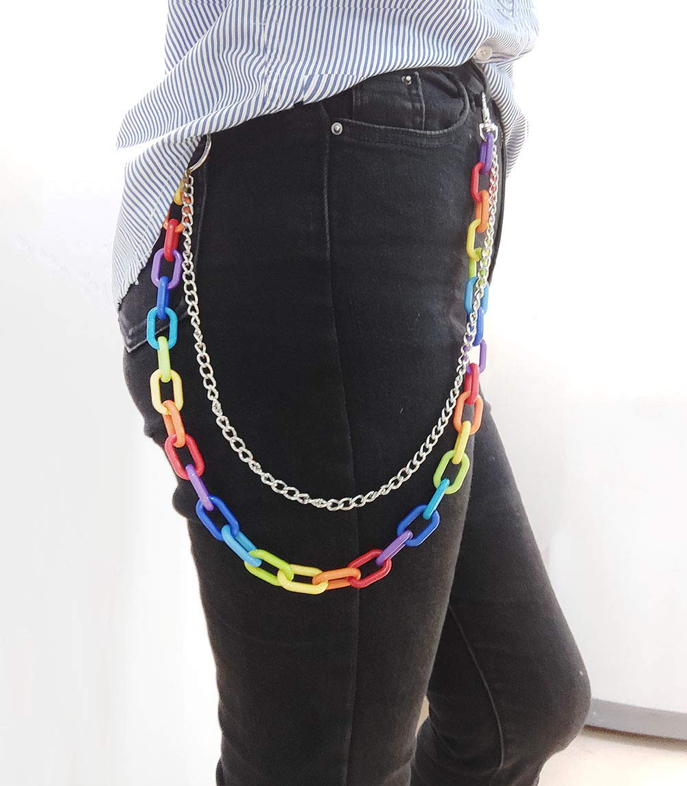 Women Men Rainbow Trousers Chain Hip Hop Punk Pants Wallet Key Chain Colorful Acrylic Gothic Rock Jean Pant Chain Waist Chain (colorflul)