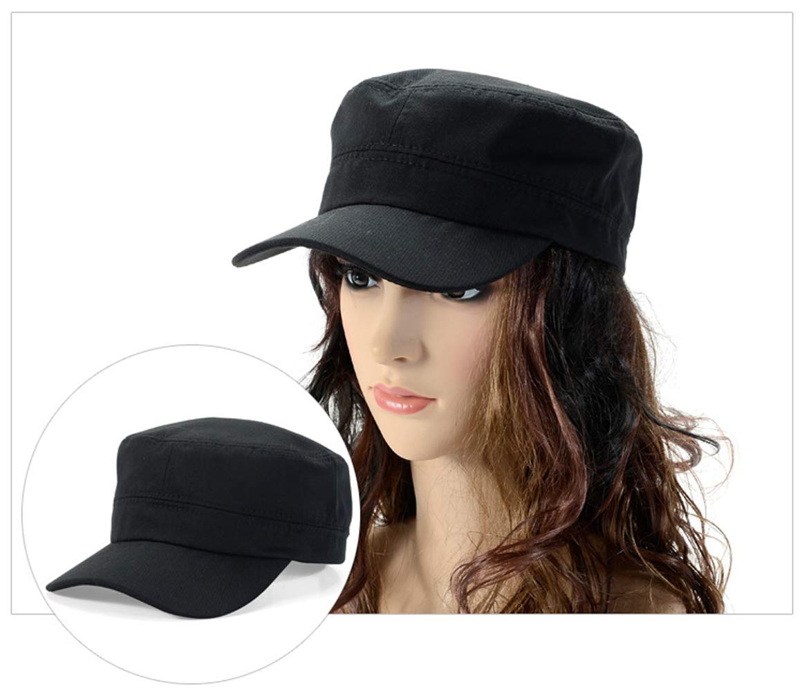 LERTREE Adjustable Unisex Flat Top Twill Classical Baseball Cap Military Hat 22-23.6 in Cadet Cap (Black)