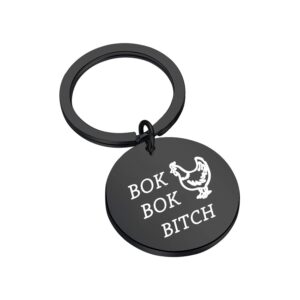 ensianth funny chicken keychain chicken lover gift bok bok bitch crazy rich asians inspired gift for friend (black)