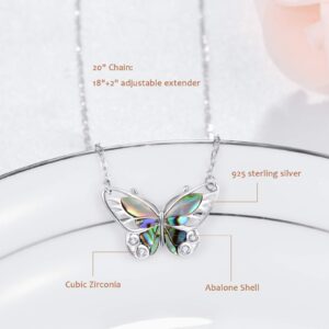 PRAYMOS 925 Sterling Silver Butterfly Necklace Women Abalone Shell Aesthetic Jewelry 20in Chain