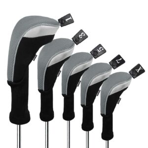 Andux 5pcs/Set Golf 460cc Driver Fairway Wood Club Head Covers Long Neck Grey