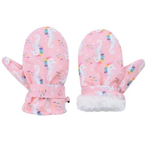 lined fleece toddler mittens kids winter warm gloves child ski gloves waterproof snow baby mitten for boys and girls pink seahorse m