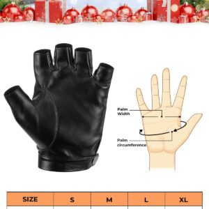 KEMIMOTO Fingerless Driving Gloves PU Faux Leather Outdoor Sport Half Finger Glove for Men Women Teens, Black, Medium