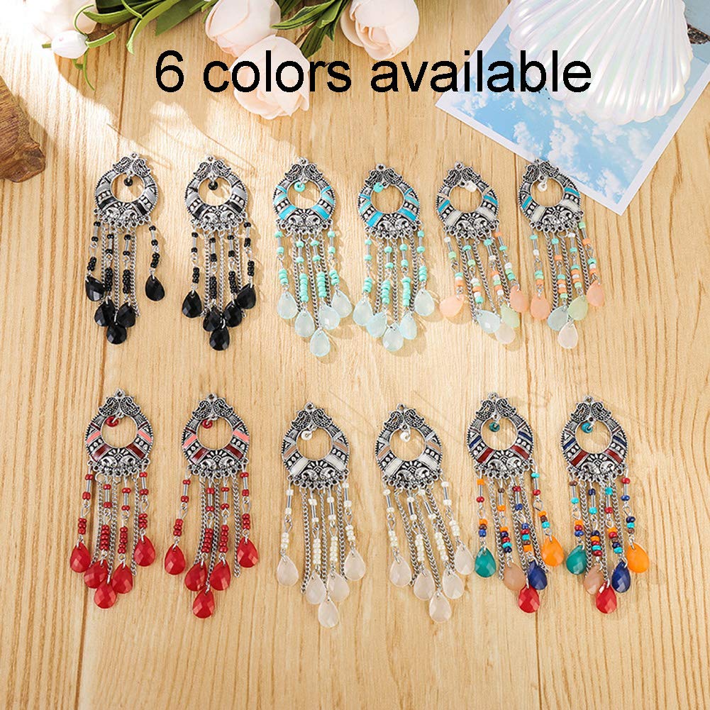 00G 10mm 316L Surgical Steel Multicolor Beads Tassel Dangle Ear Gauges Piercing Flesh Tunnels Plugs Statement Earrings