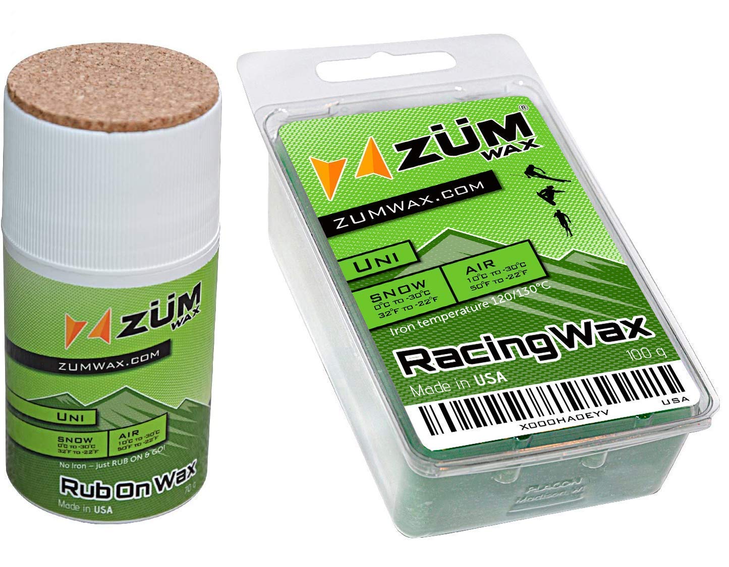 ZUMWax Ski/Snowboard/Nordic/Cross-Country Racing Wax Bundle - Universal Iron ON & RUB ON Waxes