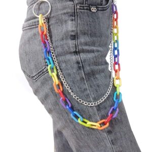 Women Men Rainbow Trousers Chain Hip Hop Punk Pants Wallet Key Chain Colorful Acrylic Gothic Rock Jean Pant Chain Waist Chain (colorflul)