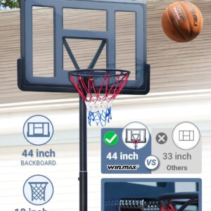 WIN.MAX Basketball Hoop Outdoor 3.8-10ft Adjustable Height, 44inch Backboard, Swimming Pool Basketball Hoop & Goal for Kids/Adults Indoor