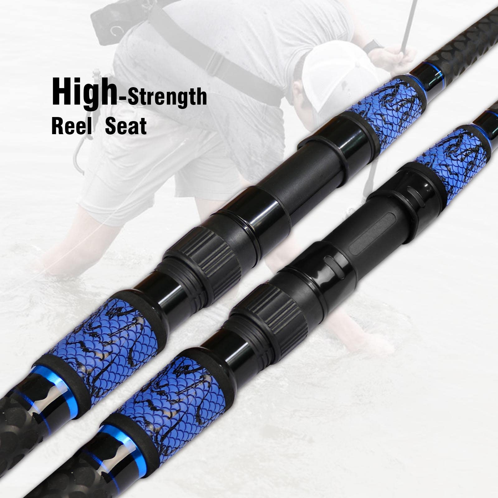 Fiblink Surf Spinning Fishing Rod Graphite Travel Fishing Rod (10 Feet - 2Pcs (Blue))