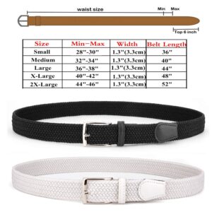 Radmire 2 Pack Elastic Braided Woven Canvas Belts for Men and Women (Black+White, Small/28-30" Waist)