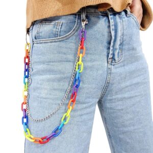 Women Men Rainbow Trousers Chain Hip Hop Punk Pants Wallet Key Chain Colorful Acrylic Gothic Rock Jean Pant Chain Waist Chain (colorflul)