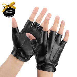 KEMIMOTO Fingerless Driving Gloves PU Faux Leather Outdoor Sport Half Finger Glove for Men Women Teens, Black, Medium