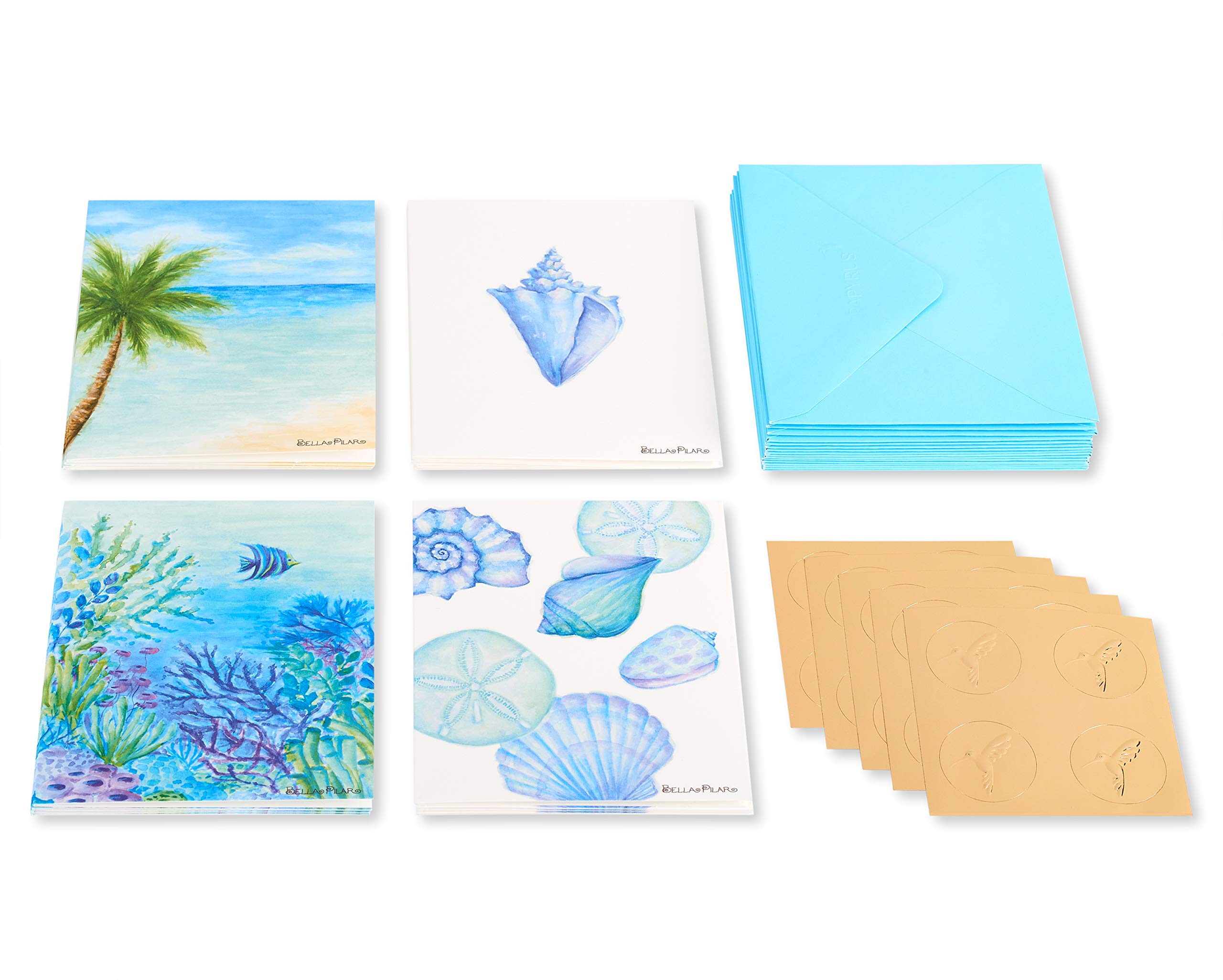 Papyrus Blank Cards with Envelopes - Designed by Bella Pilar, Into the Blue (20-Count)