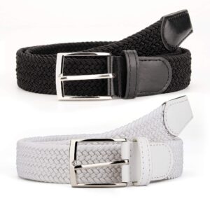 Radmire 2 Pack Elastic Braided Woven Canvas Belts for Men and Women (Black+White, Small/28-30" Waist)