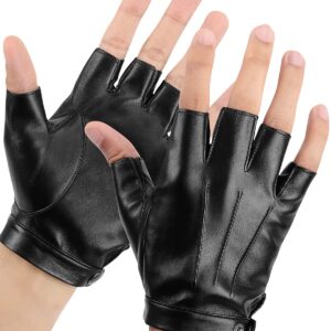 KEMIMOTO Fingerless Driving Gloves PU Faux Leather Outdoor Sport Half Finger Glove for Men Women Teens, Black, Medium