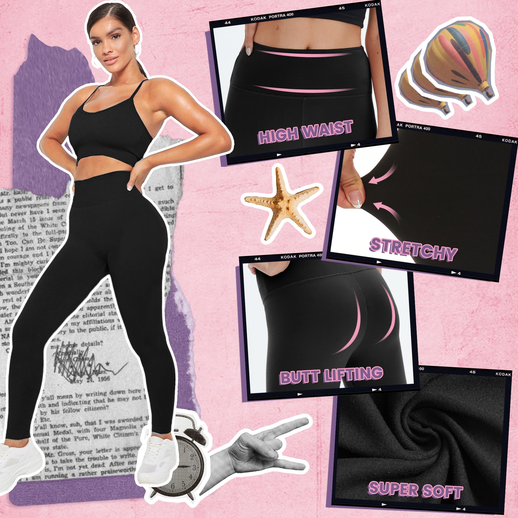 CAMPSNAIL 4 Pack Leggings for Women - High Waisted Tummy Control Yoga Pants for Workout Gym Black Capri Leggings Dance Pants