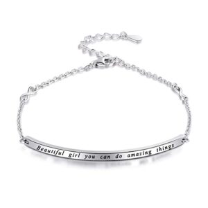 iohupci sterling silver bracelet gift for women sister mother friends - engraved inspirational charm bracelets adjustable bangle jewelry (beautiful women you can do amazing things)