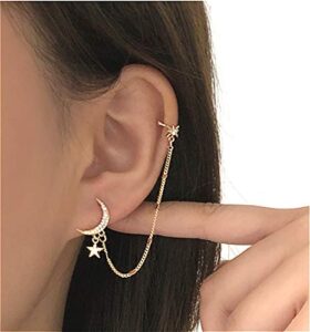 sither women earring with cuff chain for girls ear clips ear wraps cuff earrings dangle earrings helix cartilage clip on christmas jewelry gift for her(1 piece)