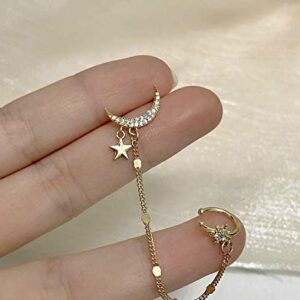 Sither Women Earring with Cuff Chain for Girls Ear Clips Ear Wraps Cuff Earrings Dangle Earrings Helix Cartilage Clip On Christmas Jewelry Gift for Her(1 Piece)