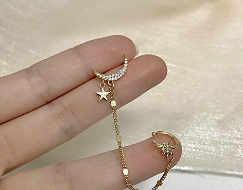 Sither Women Earring with Cuff Chain for Girls Ear Clips Ear Wraps Cuff Earrings Dangle Earrings Helix Cartilage Clip On Christmas Jewelry Gift for Her(1 Piece)