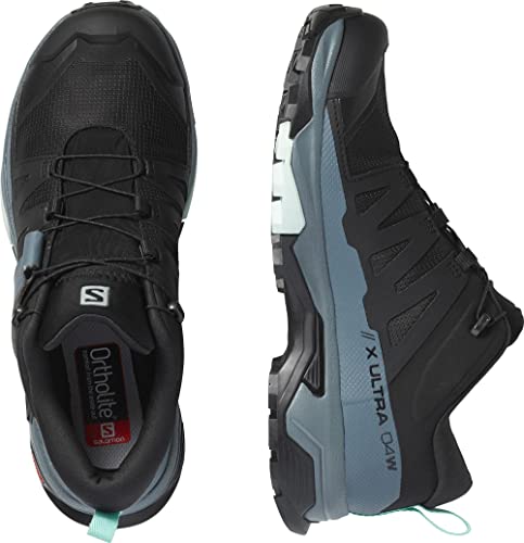 Salomon X Ultra 4 Gore-TEX Hiking Shoes for Women, Black/Stormy Weather/Opal Blue, 7.5