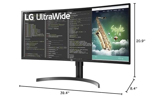 LG 35WN75C-B UltraWide Monitor 35” QHD (3440 x 1440) Curved Display, sRGB 99% Color Gamut, HDR 10, USB-Type C, AMD FreeSync, 3-Side Virtually Borderless Design - Black