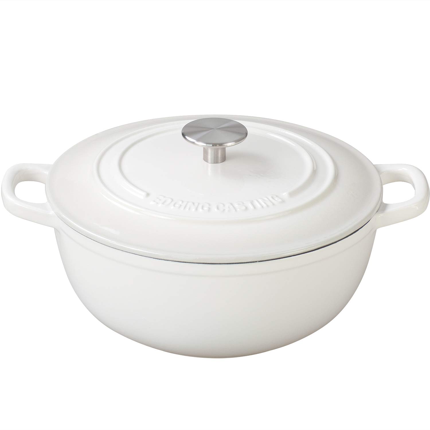 EDGING CASTING Cast Iron Dutch Ovens With Lid Dual Handle Enameled Dutch Oven, 3.5 Quart, White