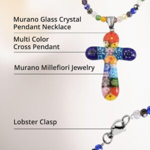 SHOP LC DELIVERING JOY Stainless Steel Glass Murano Style Multi Color Beaded Cross Choker Pendant Necklace Delicate Jewelry Size 20" Gifts for Women Catholic Faith Christian Religious Birthday Gifts