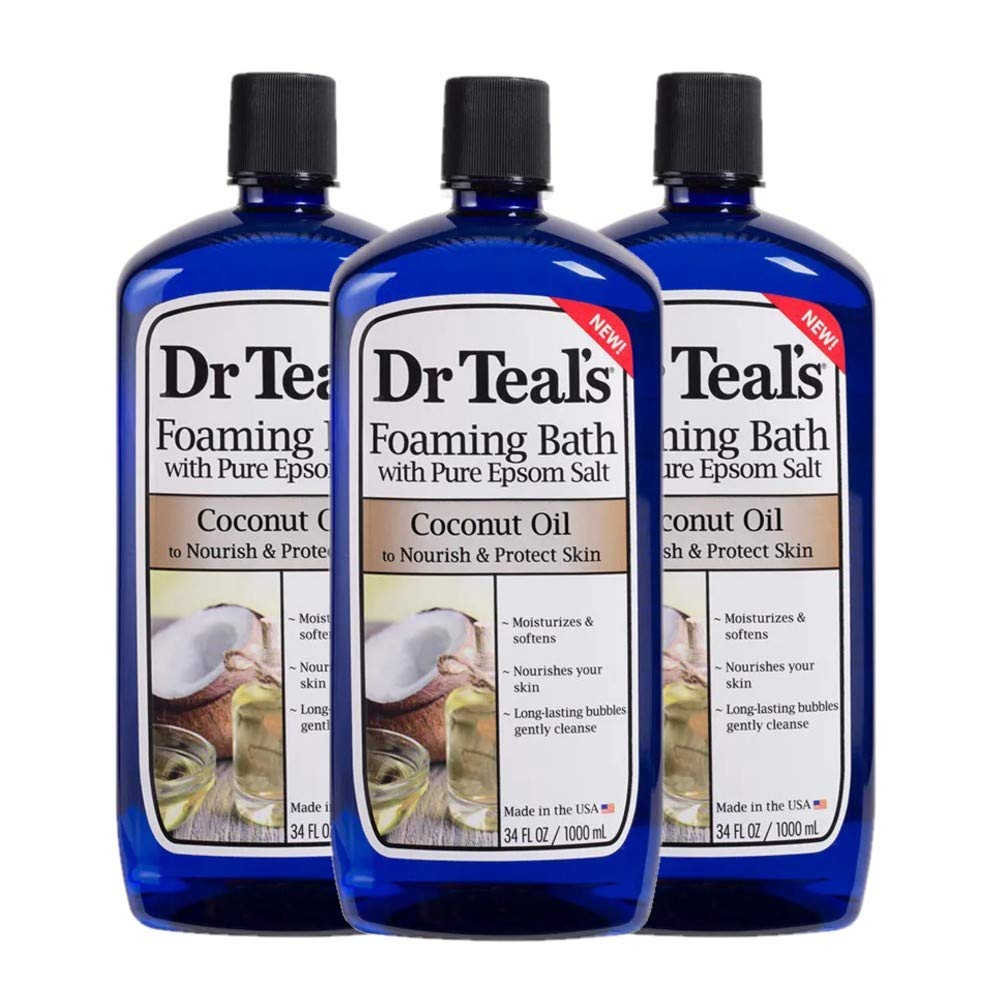 Dr. Teal's Coconut Oil Foaming Bath Gift Set (3 Pack, 34oz Ea.) - Nourish & Protect Coconut Oil Blended with Pure Epsom Salt Calms The Mind & Provides Relief from Daily Aches & Pains