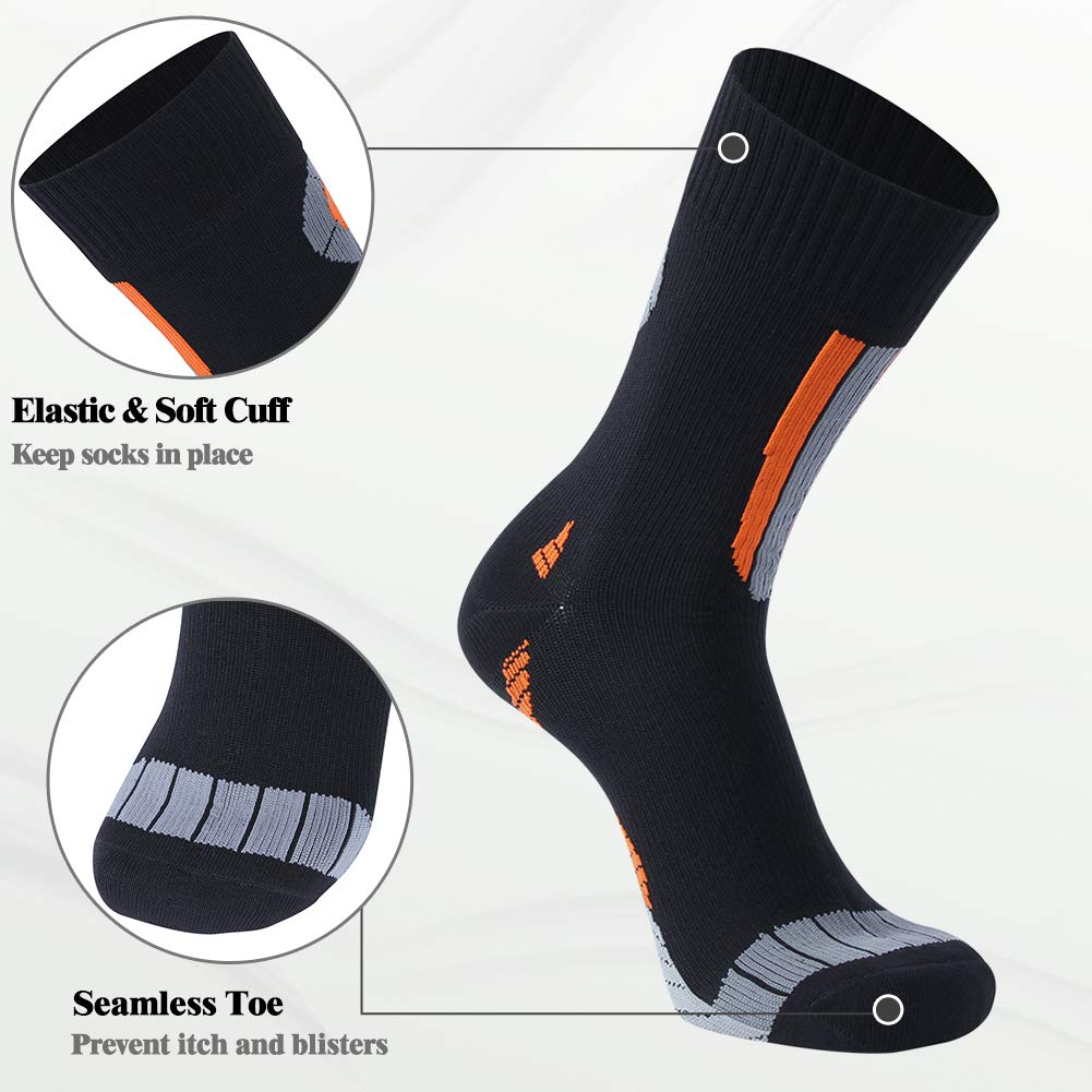 SuMade Waterproof Socks,Unisex Athletic Water Resistant Breathable Mid-Calf Sports Socks for Golf Cycling Running Hiking 1 Pair (Black,Medium)