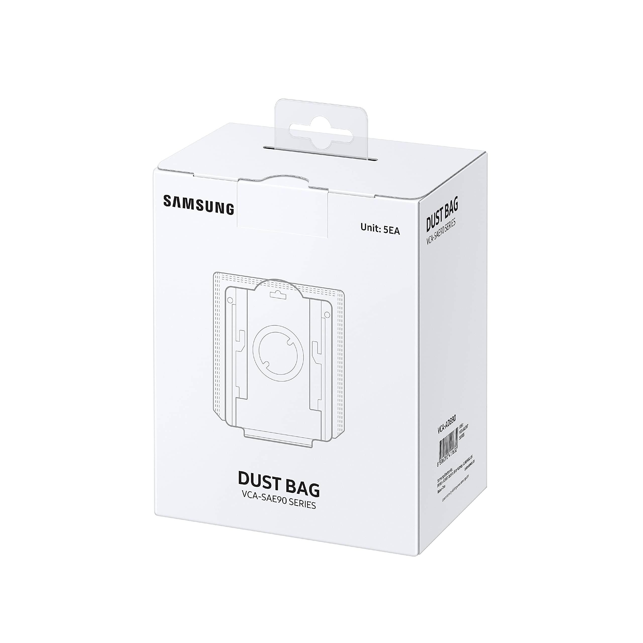 SAMSUNG Clean Station Dust Bags, Pack of 5 Replacement Bags for Jet Stick Cordless Vacuum Cleaners, Hygienic Floor Cleaning Solution, VCA-ADB90/XAA, Grey