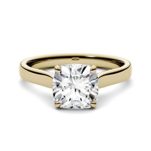 Charles & Colvard Created Moissanite 7.5mm Cushion Cut Solitaire Engagement Ring for Women | 2 cttw DEW | Lab Grown | Solid 14K Yellow Gold | Size 5.5