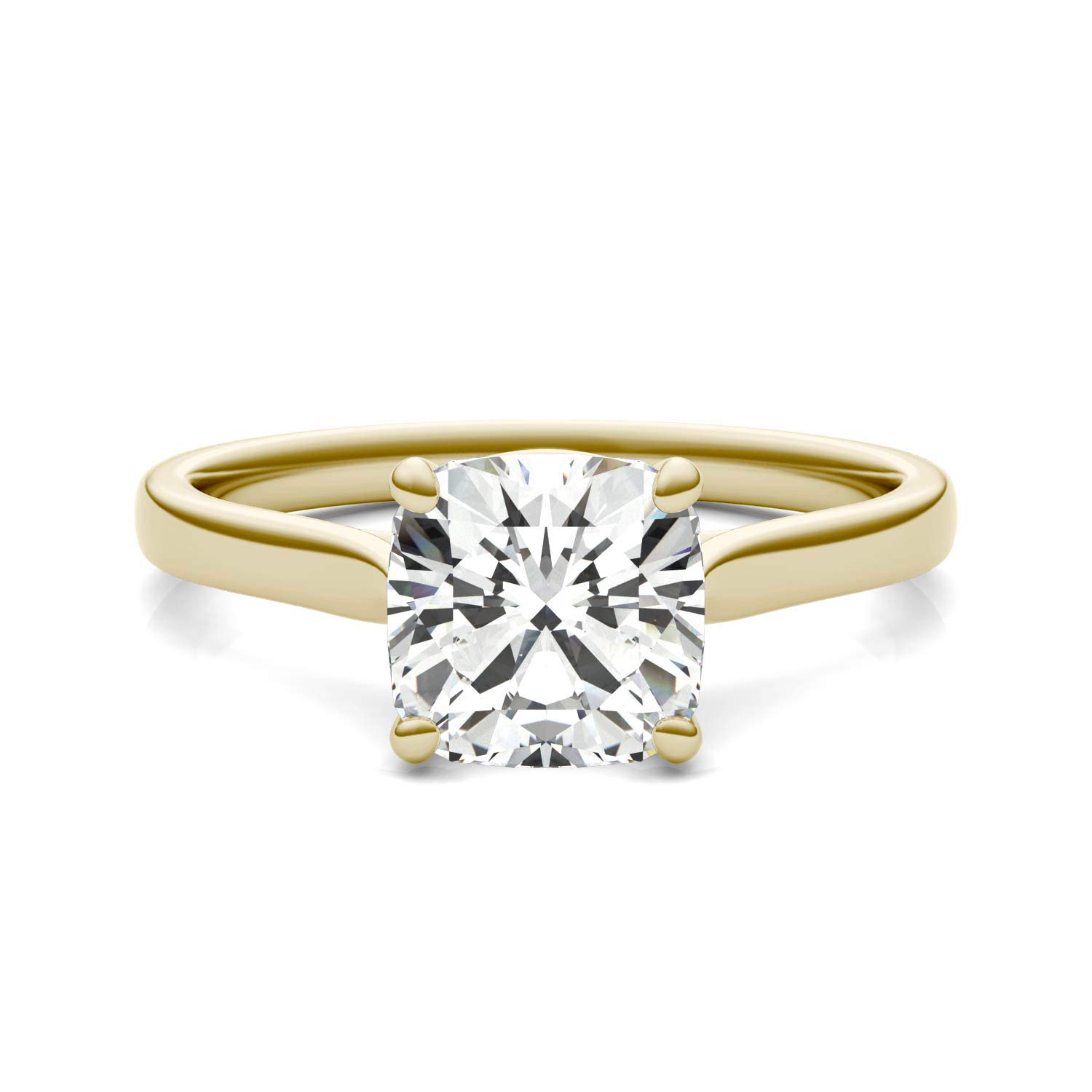 Charles & Colvard Created Moissanite 7.5mm Cushion Cut Solitaire Engagement Ring for Women | 2 cttw DEW | Lab Grown | Solid 14K Yellow Gold | Size 5.5