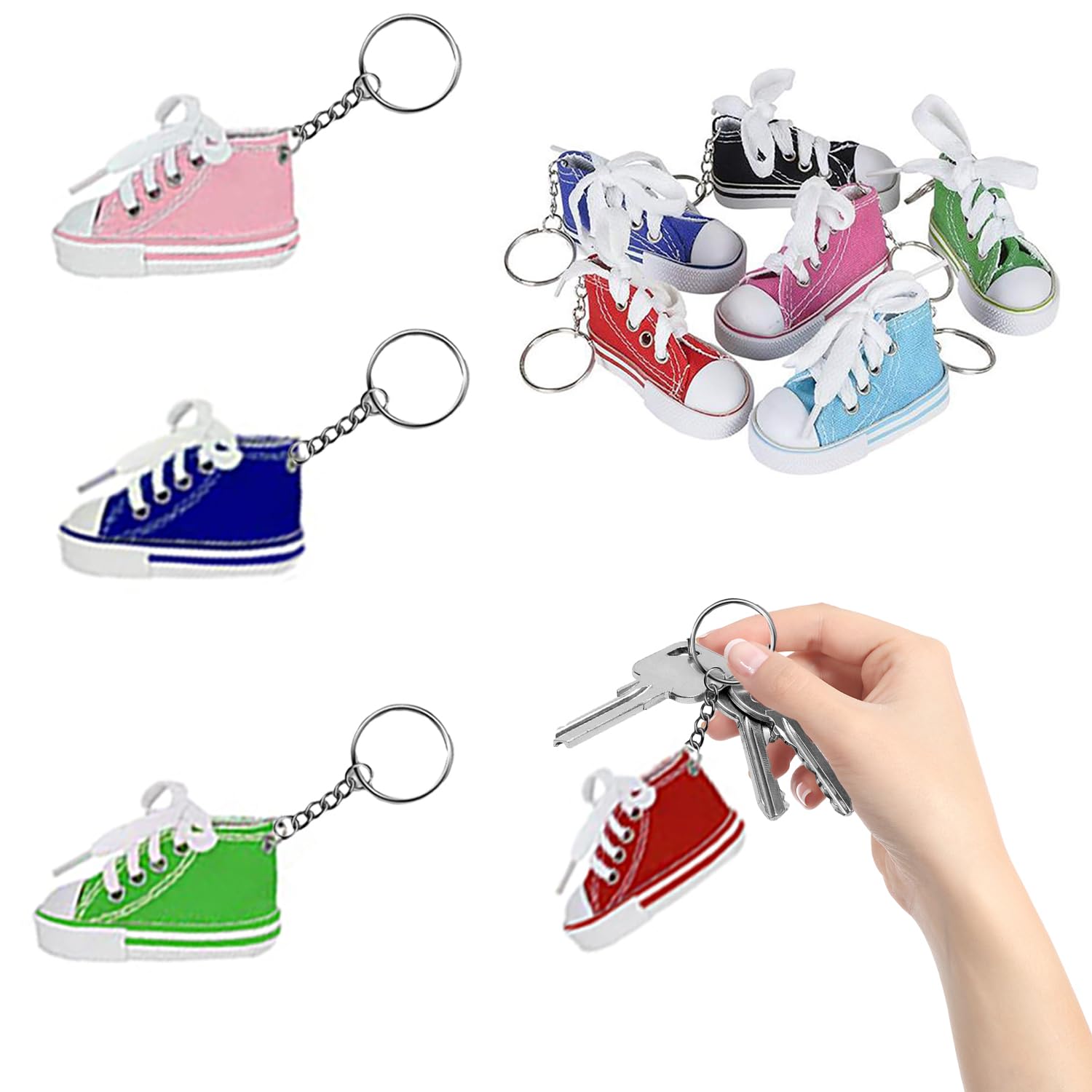 The Dreidel Company Sneaker Keychain, Cloth Material Shoe with Key Chain, Assorted Colors (3-Pack)