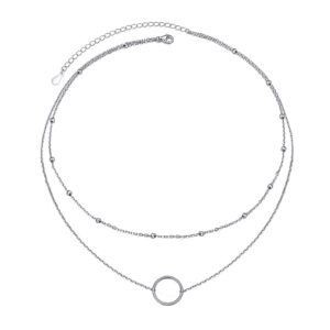 flyow circle choker necklace s925 sterling silver layered dainty simple choker necklace circle pendant for women birthday gift