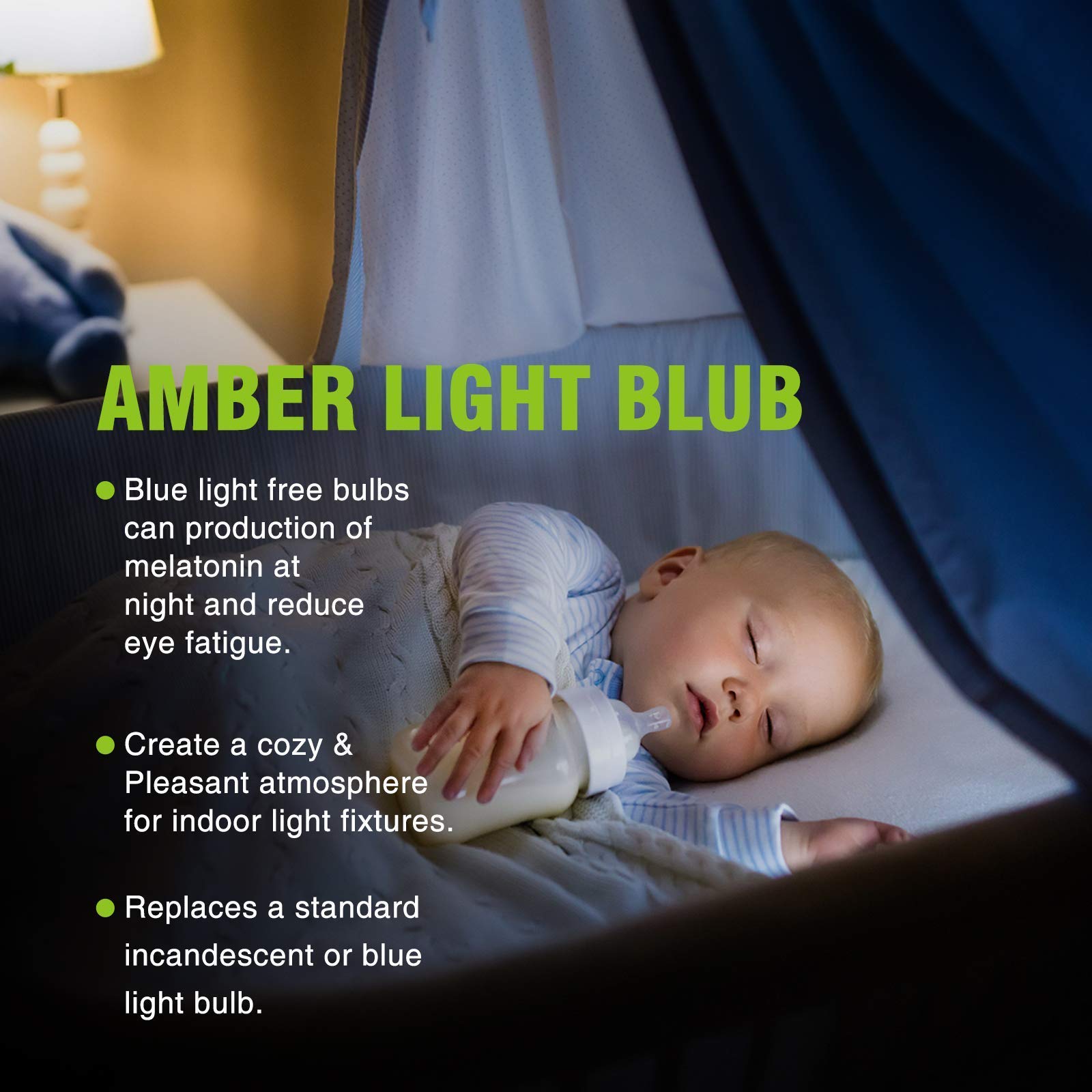 Neporal Amber Light Bulbs 9W, Soft Warm Sleep Light Bulbs 60W Equivalent, Blue Light Blocking Amber Night Light Bulbs 1800K, Bedtime Light Bulb for Healthy Sleep.