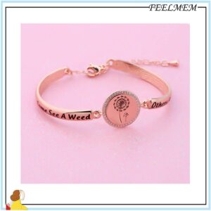 FEELMEM Dandelion Wish Bracelet Some See a Weed Some See a Wish Dandelion Charm Bracelet For Friend Sister Graduation Gift New Adventure Gift (some see-Rose gold)