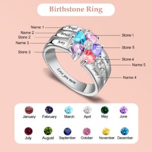 ORFAN Personalized Mothers Rings with 3-8 Names and Simulated Birthstones Custom Family Name Ring for Women for Mom Grandmother