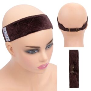 gex wig grip band with adjustable elastic closure flexible velvet no slip wig grip headbands cap for wigs(brown)